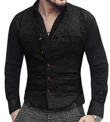 Mens Suit Vest V Neck Wool Brown Single-breasted Houndstooth Waistcoat Casual Formal Business Groomman For Wedding