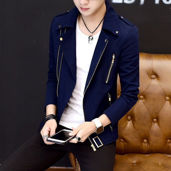 handsome gentleman personality jacket zipper jacket lapel