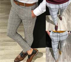 Oeak Men Vintage Plaid Suit Pants Formal Dress Pant Business Casual Slim Pantalon Classic Check Suit Trousers Wedding Party