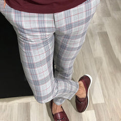 Oeak Men Vintage Plaid Suit Pants Formal Dress Pant Business Casual Slim Pantalon Classic Check Suit Trousers Wedding Party