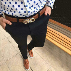 Hot Fashion Men's Slim Fit Business Formal Pants Cotton Mid Rise Bottoms Plus Size Casual Office Skinny Straight Solid Trousers