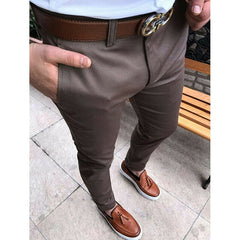 Hot Fashion Men's Slim Fit Business Formal Pants Cotton Mid Rise Bottoms Plus Size Casual Office Skinny Straight Solid Trousers