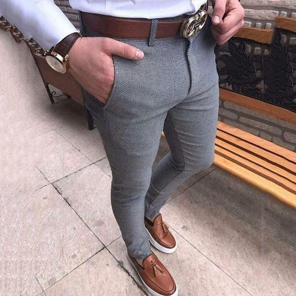 Hot Fashion Men's Slim Fit Business Formal Pants Cotton Mid Rise Bottoms Plus Size Casual Office Skinny Straight Solid Trousers