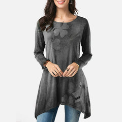 Spring Long Sleeve Printed Women's Tunics Blouse O-Neck Irregular Loose Female Blouses Tops  Vintage Casual Ladies Tunic