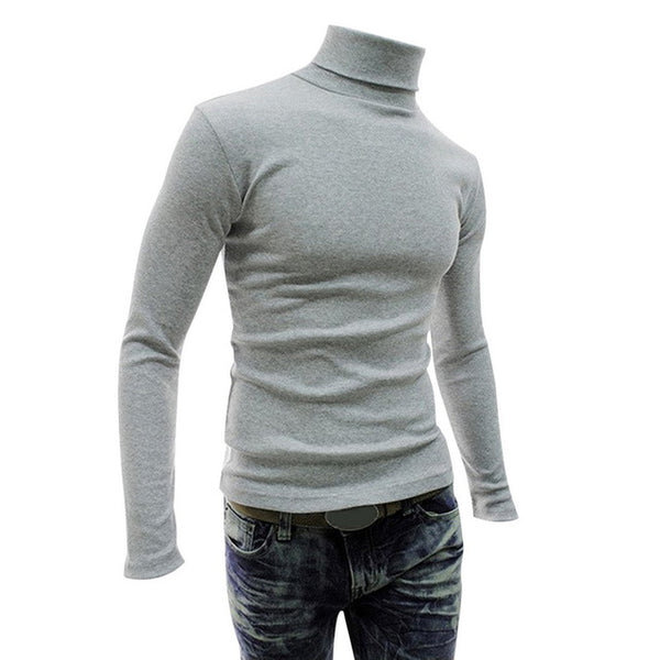 Puimentiua  Autumn Winter Men's Sweater Males Turtleneck Solid Color Casual Sweater Homme Slim Fit Knitted Cotton Pullovers