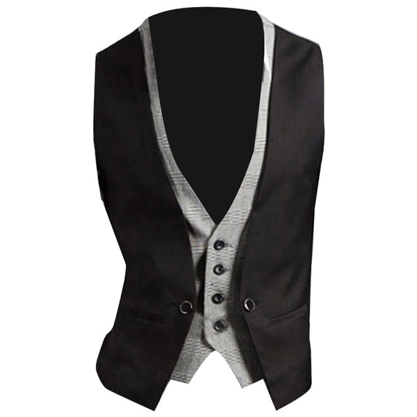 Men Formal Waistcoat Vest Business Solid Color Single Button Vest gilet Fake Two-pieces V Neck Casual S-lim chalecos para hombre