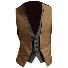 Men Formal Waistcoat Vest Business Solid Color Single Button Vest gilet Fake Two-pieces V Neck Casual S-lim chalecos para hombre