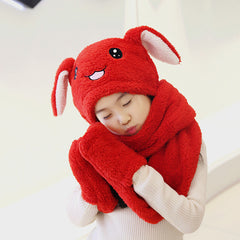 Unisex 3 in 1 Scarf Hat Glovest Funny Air Float Filling Ear Moving Cap Cartoon Plush Stuffed Toys Gifts for child and adult