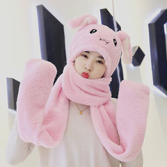 Unisex 3 in 1 Scarf Hat Glovest Funny Air Float Filling Ear Moving Cap Cartoon Plush Stuffed Toys Gifts for child and adult