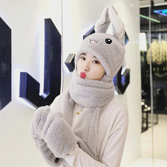 Unisex 3 in 1 Scarf Hat Glovest Funny Air Float Filling Ear Moving Cap Cartoon Plush Stuffed Toys Gifts for child and adult