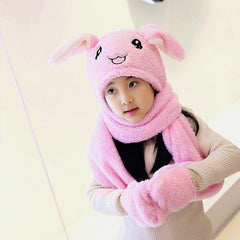 Unisex 3 in 1 Scarf Hat Glovest Funny Air Float Filling Ear Moving Cap Cartoon Plush Stuffed Toys Gifts for child and adult