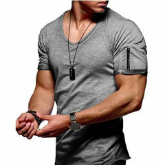 Zipper sleeve slim fit men t shirt men Fashion luxury brand design hip hop steetwear tops tee shirt homme t-shirt plus size 5XL