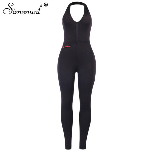 Simenual Halter Backless Skinny Workout Rompers Womens