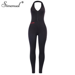 Simenual Halter Backless Skinny Workout Rompers Womens