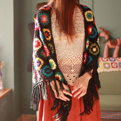 Pure Handmade Retro Mori Girl Mori Arts Fan Knit Hollow Scarf Shawl Original Triangle Scarf Tassel Cape