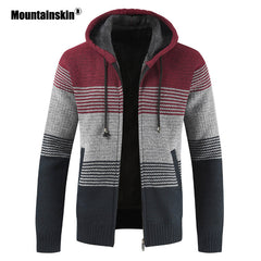 Mountainskin Men's Sweater Coat  Spring Autumn Mens Hooded Stripe Coat Thick Zipper Wool Sweater Cardigan Jumpers Male SA868