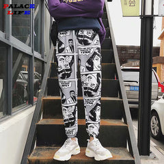 Loose Sports Casual Pants Men's Comics Print Drawstring Pants Elastic Waist Joggers Pants Mens Hip Hop Casual Trousers