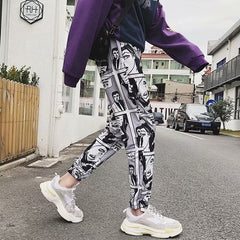 Loose Sports Casual Pants Men's Comics Print Drawstring Pants Elastic Waist Joggers Pants Mens Hip Hop Casual Trousers