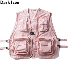 DARK ICON Military Multiple Pockets Cargo Vest Hip Hop Vest Men Dad Core Vest Sleeveless Jacket Gilet Men's Vest Streetwear