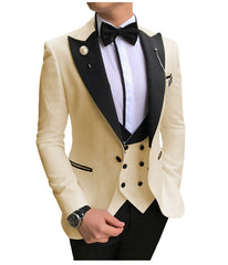 Men Suits 3 Pieces Slim Fit Business Suits Groom Champagne Noble Grey White Tuxedos for Formal Wedding suit (Blazer+Pants+Vest)