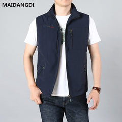 MAIDANGDI Men's Waistcoat  Jackets Vest  Summer New Solid Color Stand Collar  Climbing Hiking Work Sleeveless With Pocket