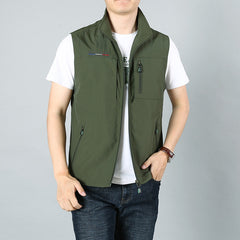 MAIDANGDI Men's Waistcoat  Jackets Vest  Summer New Solid Color Stand Collar  Climbing Hiking Work Sleeveless With Pocket