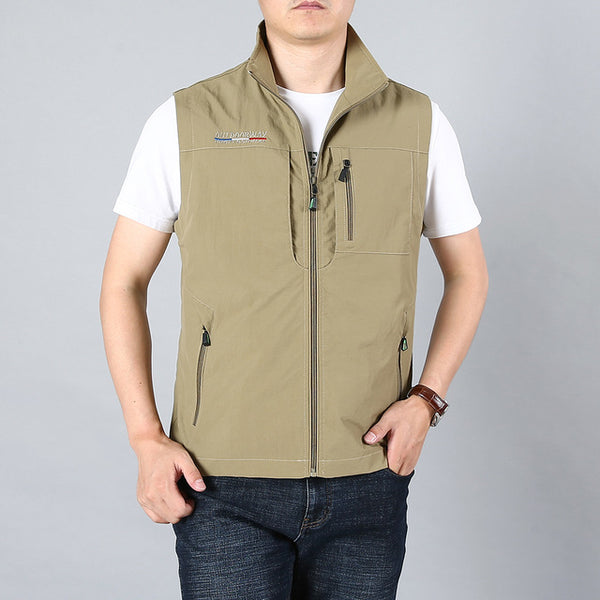 MAIDANGDI Men's Waistcoat  Jackets Vest  Summer New Solid Color Stand Collar  Climbing Hiking Work Sleeveless With Pocket