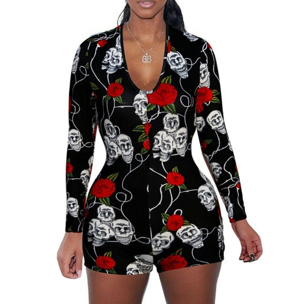 Bodysuit Women's Floral Long Sleeve Bodycon Bandage Jumpsuit Bodysuit Romper Casual Leotard Tops Sleepwear