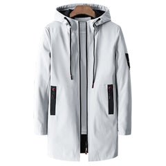 Spring Autumn Casual Long Jacket Men Plus size M-5XL Stand collar Windproof  Jackets Hooded Solid Elastic Windbreaker