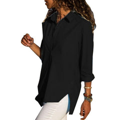 Women's Office Lady Chiffon Irregular Shirt Top Black White Red Long Sleeve Female Blouse Summer Shirts Tops Plus Size 5XL