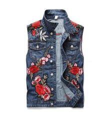 Mens Punk Denim Vests Black Skull Embroidery Denim Waistcoat Slim Fit Fashion Jeans Sleeveless Jacket Male Vest Tops  J2868