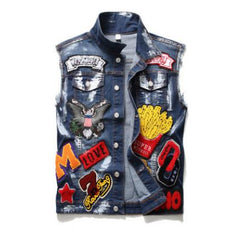 Mens Punk Denim Vests Black Skull Embroidery Denim Waistcoat Slim Fit Fashion Jeans Sleeveless Jacket Male Vest Tops  J2868