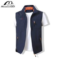 MAIDANGDI Men's Waistcoat  Jackets Vest  Summer New Solid Color Stand Collar  Climbing Hiking Work Sleeveless With Pocket