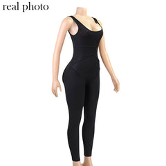 Simenual Ribbed Casual Workout Rompers Womens Jumpsuit Backless Sleeveless Fitness Active Wear Bodycon Fashion Jumpsuits Summer