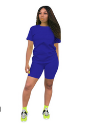 Two-piece Solid Color Women's Clothing. Short-sleeved Crew Neck T-shirt and Tight-fitting Shorts. Simple Style Tracksuit Outfit