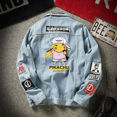 denim jacket men's spring and autumn Korean student trend Pikachu denim men's autumn loose casual jacket