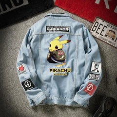 denim jacket men's spring and autumn Korean student trend Pikachu denim men's autumn loose casual jacket