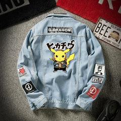 denim jacket men's spring and autumn Korean student trend Pikachu denim men's autumn loose casual jacket