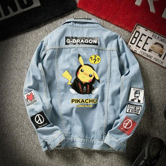 denim jacket men's spring and autumn Korean student trend Pikachu denim men's autumn loose casual jacket