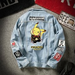 denim jacket men's spring and autumn Korean student trend Pikachu denim men's autumn loose casual jacket