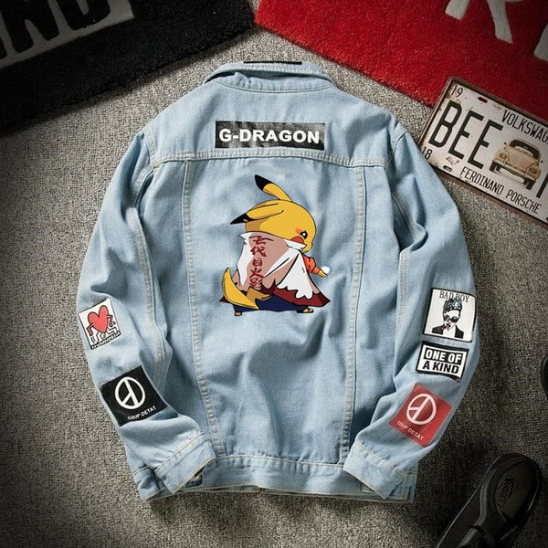 denim jacket men's spring and autumn Korean student trend Pikachu denim men's autumn loose casual jacket