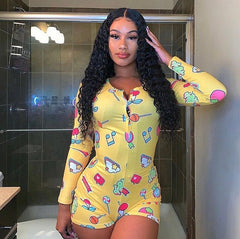 Bodysuit Women's Floral Long Sleeve Bodycon Bandage Jumpsuit Bodysuit Romper Casual Leotard Tops Sleepwear