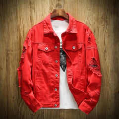 JDDTON Men's Autumn Denim Trendy Jackets Casual Hip Hop Fashion Vintage Ripped Overcoats Streetwear Cowboy Jeans Outerwear JE385