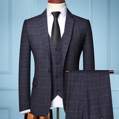 Three-piece Male Formal Business Plaids Suit for Men's Fashion Boutique Plaid Wedding Dress Suit ( Jacket + Vest + Pants )