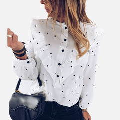 Ruffle Polka Dot Print Women's Blouse O-neck Buttons Long Sleeve Blouses Female Spring Summer Casual Shirt Lady Clothes