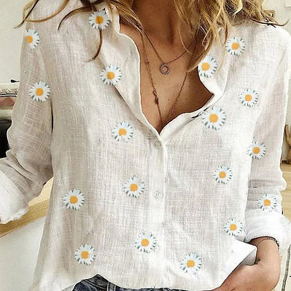 Spring Summer Birds Printed Women's Shirts White Casual Long Sleeve Female Office Shirt Loose Plus