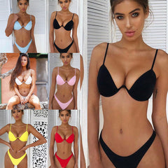 Hot Sale Women Push-up Bandage Bikini Solid Color Swimsuit Low Waist Triangle Swimwear