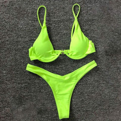 Hot Sale Women Push-up Bandage Bikini Solid Color Swimsuit Low Waist Triangle Swimwear