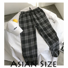 Privathinker Men Women Korean Black Plaid Casual Pants  Mens Streetwear Harem Pants Male Checkered Trousers Plus Size