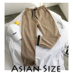 Privathinker Men Women Korean Black Plaid Casual Pants  Mens Streetwear Harem Pants Male Checkered Trousers Plus Size